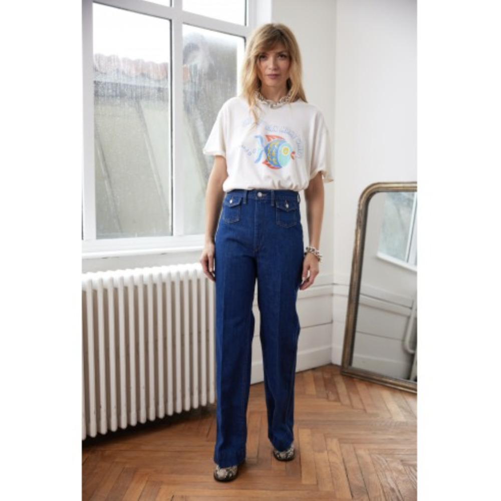 NEW $315 RE/DONE 70s Pocket High Rise Wide Leg Jeans - True Rinse - Picture 3 of 13